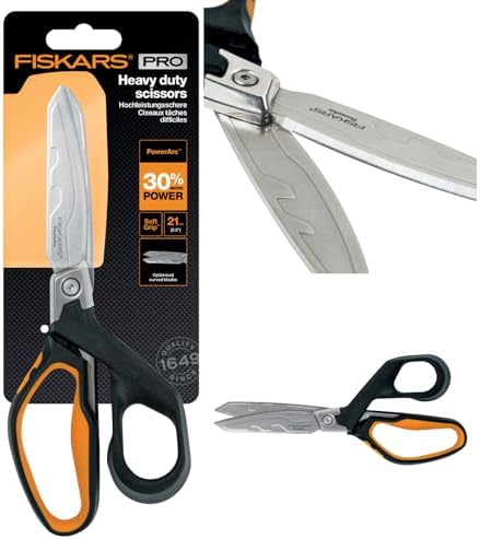 Fiskars Hochleistungsschere, Länge 21 cm | Robuster rostfreier Stahl/Kunststoff, Schwarz/Orange, PowerArc, 1027204