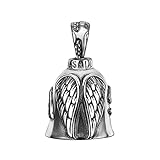 ALEOED Llavero con texto en inglés 'Never Ride Faster Than Your Angel Can Fly', diseño de campana, alas de ángel, caballero, para motocicleta, bicicleta, talla única, metal