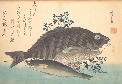 Affiche Toile Hiroshige Uozukushi - Impression Estampe Poissons Ainame
