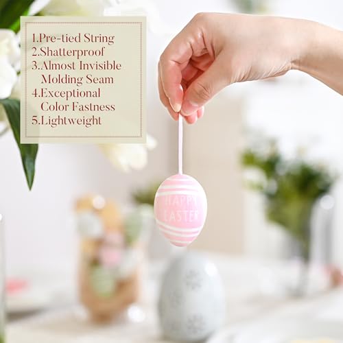 Valery Madelyn 40Pcs Easter Eggs Tree Ornaments, 2.36'' Pastel Pink Green Plastic Easter Egg Bulk Tree Decoration, Shatterproof Decorative Hanging Egg for Easter Decorations Spring Holiday Party Decor