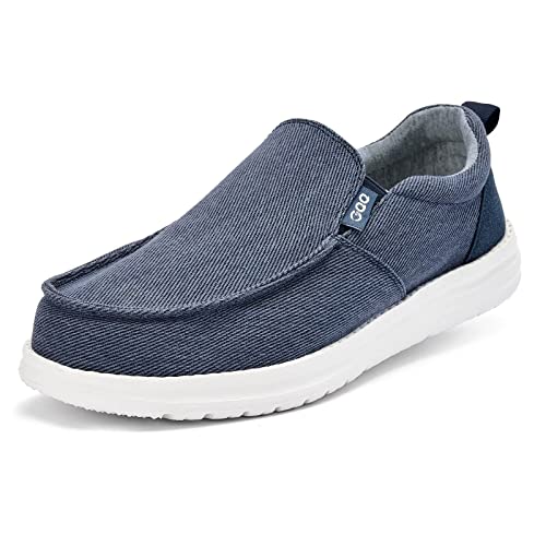 GQQ Mens Loafers Casual Slip-on Shoes - Mens Boat Shoes Comfy Lightweight Canvas Non-Slip Sneakers Walking Shoes Navy Blue Size 11