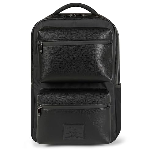 True Religion Laptop Backpack for Men and Women - Vegan Leather Carry On Travel Computer Bookbag for Work Business and College 17 Inch Computer Sleeve Flight Approved Book Bag Water Bottle Pocket