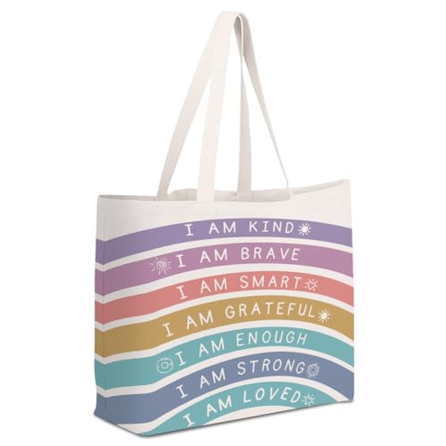 Positive Affirmation Rainbow Canvas Tote Bags (4 Pack)