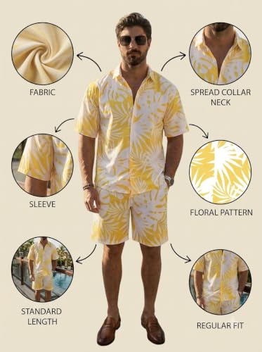 Image of BROWN CULTURE Men's Cotton Floral Print Co-ord Sets with Shirt & Shorts Collar Neck Standard Length and Button Down Closure Type | Night Suit for Men