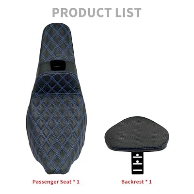 One-Piece Driver Passenger Seat Motorcycle 2-up Seat With Driver Backrest Cushion Pad Fit for Harley Touring Electra Glide Road King Road Glide Street Glide 2009-2023 (Blue Stitching)