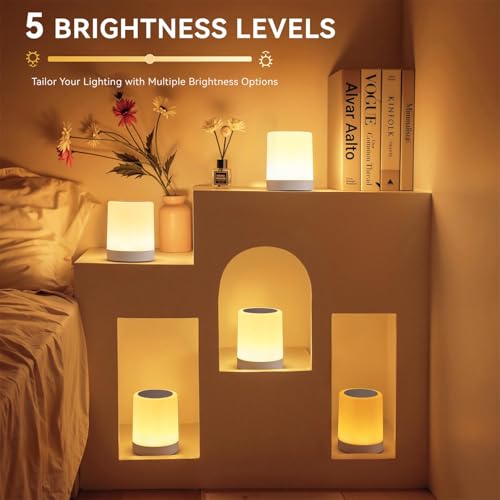 Auxmir Nachttischlampe Touch Dimmbar, Nachtlicht Kinder 5 Modi 13 Farben 5 Helligkeiten, Tischlampe Kabellos 3000mAh mit Timing Funktion, Tragbar LED Lampe für Deko Wohnzimmer, Kinderzimmer, Outdoor