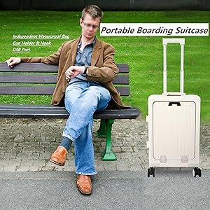 Boarding Suitcase Portable Carry on Luggage Spinner, 20-Inch Noble Travel Suitcase Carry On with Usb Charging Port Multi-Functional Innovative Design Safe and Convenient to Carry, White4