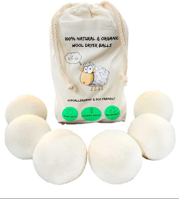 Bolas de lana para secadora Paquete de 6 XL Premium Vin Gol Suavizante de tela natural, reutilizable, ahorra tiempo de secado, suavizante de tela