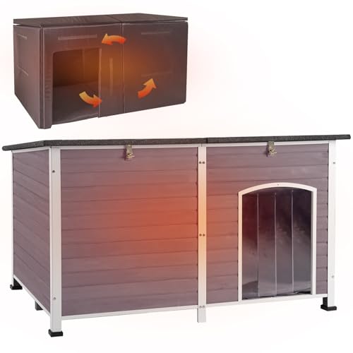 Aivituvin Außen Hundehaus mit isolierter Futterung, wasserdichter extra groß Hundekennel für den Winter, geeignet für kleine, mittlere und große Hunde, mit Stahlrahmen (Grau)