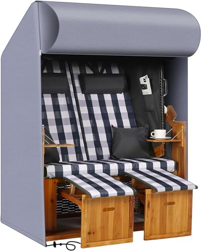 PATIO PLUS Strandkorb Schutzhülle,600D Oxford-Gewebe 125x90x165/135cm Wasserdicht Reißfest UV & wasserabweisend,Schutzhülle für Strandkorb mit Dachgeflecht (Grau2)