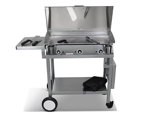PLANCHAELEC - Pack Plancha Electrique LUX 830-3600W - Chariot Monceau + Accessoires - Inox - 3 Thermostats Réglables - Made In France - L83 X P45 X H20 cm