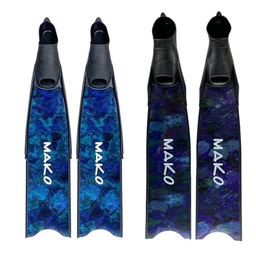 MAKO Pro Fiberglass Freedive Fins – Long Blade Freediving Fins with Interchangeable Blades – Lightweight, Powerful, and Hydrodynamic – Size 4-5 – Pro 3D Blue Camo – Medium