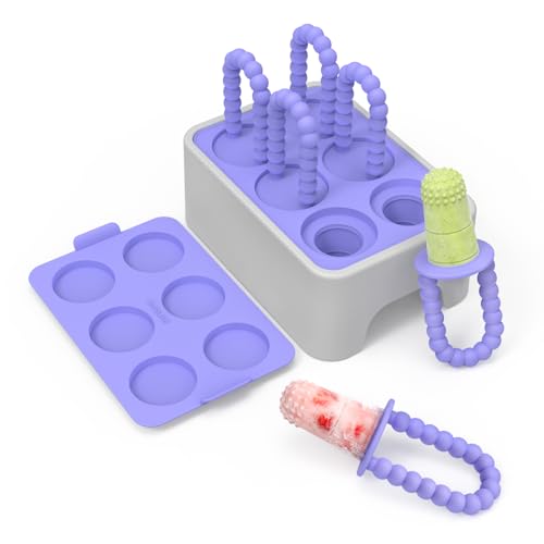Image of Morlike Baby Tiny Pops, 100% Silicone Popsicle Mold for Infants 4 Months +, Breastmilk Ice Pop Molds Teethers for Teething Relief, Baby Essentials, BPA Free & Dishwasher Safe (Purple)