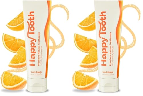 Image of Happy Tooth Hydroxyapatite Toothpaste, Fluoride Free, Natural Whitening forKids, Toddlers&Adults, SLS Free, Enamel Safe, Dentist Formulated with Clean Ingredients, Sweet Orange Flavor, 4oz (Pack of 2)