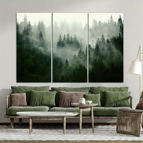 Brouillard vert tableau forêt d'épicéa pour déco zen salon