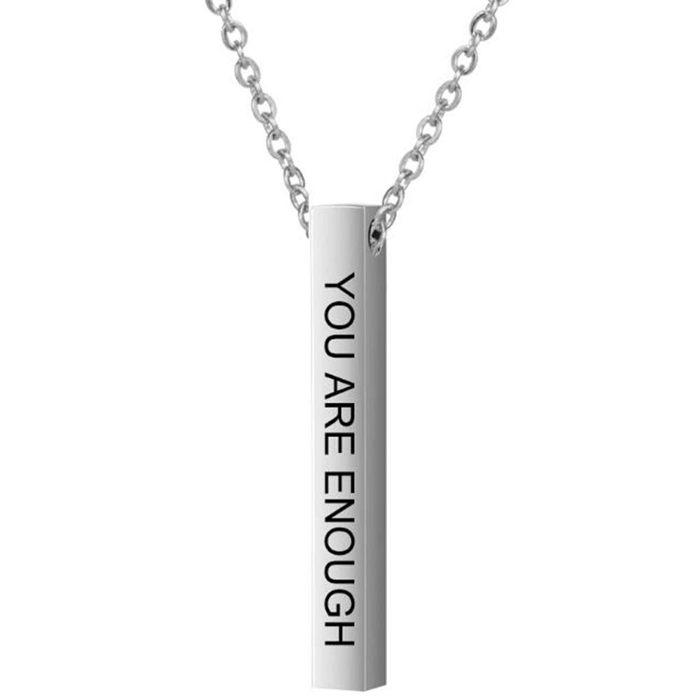 Jude Jewelers Stainless Steel Vertical Long Bar Inspiration Encouragement Mantra Collar Charm Pendant Satement Necklace