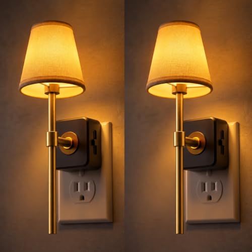 L LOHAS LED Night Light, Premium Fabric Linen Shade Plug in Night Light