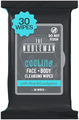 The Nobleman Mens Cooling Face & Body Cleansing Wipes โ Aloe & Eucalyptus No Rinse Cleansing Cloths for Gym, Travel, Sweat Removal, Post Workout Freshness, Active On-The-Go Hygiene & Camping โ 30 Ct