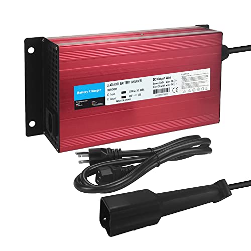 48V 15A Golf cart Battery Charger for 48V Yamaha G29 Drive & Drive 2 G29/Drive 2007-Up, with 3-pin Leaf Plug, Red Aluminum Shell