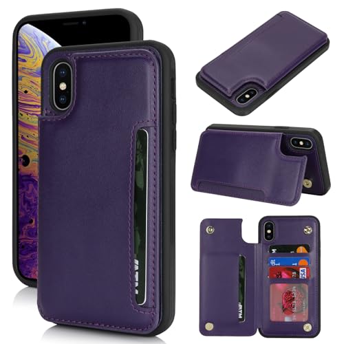iCoverCase Compatible with iPhone Xs Max Case with Card Holder, Wallet Phone Case for Women Men RFID Blocking PU Leather Protective Case 6.5 Inch (Dark Purple)