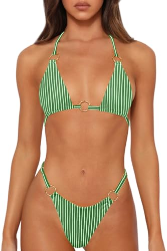 Image of MIKETAI Sexy Bikinis for Women 2 Piece Bikini Spaghetti Strap Swimsuits Solid Color Bathing Swimwear Triangle Bathing Suit