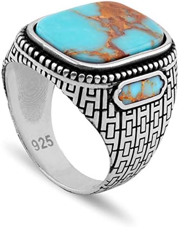 Chicotta Men's Sterling Silver Statement Ring with Large Antique Turquoise Gemstone (10)