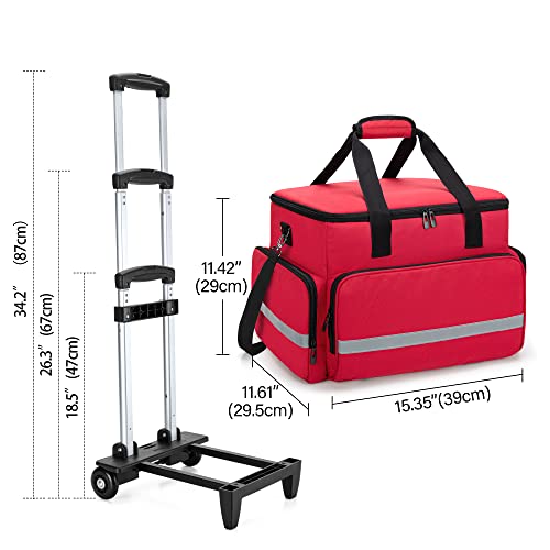 Image of CURMIO Rolling Medical Bag with Wheels, First Aid Kits Case with Removable Dividers, Empty Emergency Response Supplies Bag for Home Health Nurses, Doctors, EMT, EMS Professionals, Red