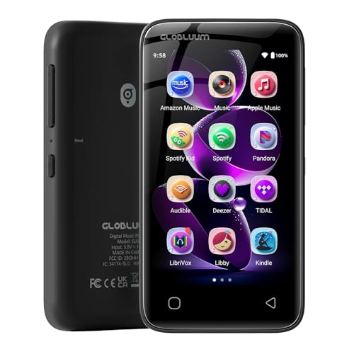 160GB MP3 Player with Bluetooth 5.0 and WiFi, Music Player with Spotify, Audible, Amazon Music, Pandora, Libby, Spotify Kids, 4' Touchscreen Android MP4 Player with HiFi Sound (Black)