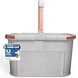 Cottara 30l stabiler Einkaufskorb groß | Tragekorb mit Henkel und verstärktem Boden, Frontfach und Innentasche mit Reißverschluss | Ideal als Einkaufstasche, Picknickkorb oder Shopper (Hellgrau Rose)