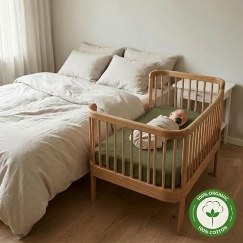 Image of Crib Sheets - Organic Cotton Muslin Fitted Crib Sheet - Standard Size for Baby Boy and Baby Girl 28 inch x 52 inch Ultra-Soft and Breathable. (Sage Green)