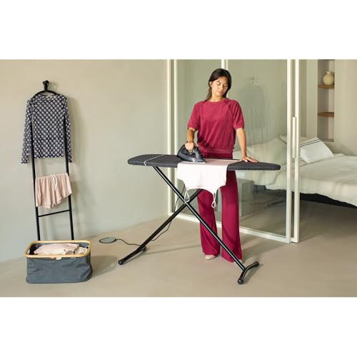 Image of Brabantia Premium Ironing Board with Heat Resistant Parking Zone | X-Large (Size D) | Fairtrade Denim Black | Tall & Wide, Adjustable Height (31-40 inch), Easy Fold, Anti-Collapse Lock, Non-Slip Feet