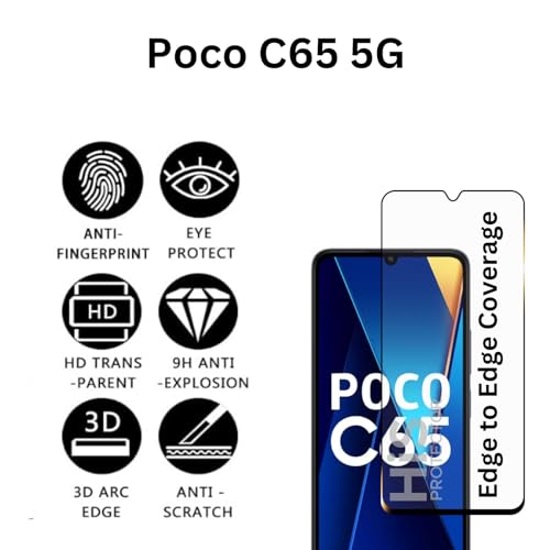 Image of compatible with Poco C65 5G Tempered Glass [with warranty] screen protector guard Full Edge to Edge 9H Full Glue FHD with Easy Installation kit (compatible with PocoC65 / C65)