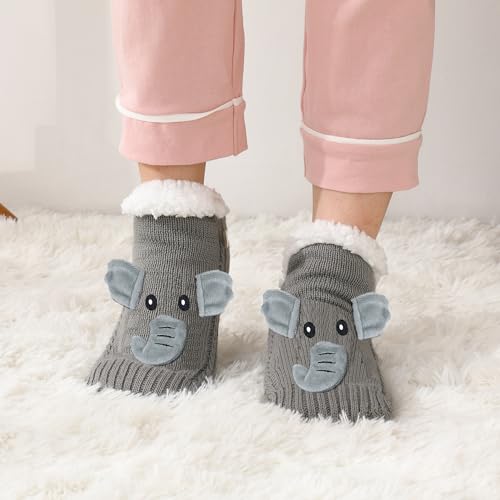 Image of ZYZX Cute Animal Slipper Socks for Women with Grips,Fuzzy Socks Indoor