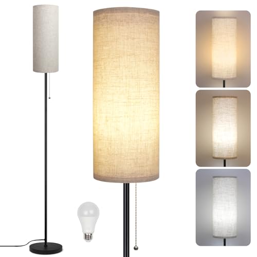 Floor Lamp for Living Room, Modern Standing Lamps with Lampshade, Minimalist Tall Lamp with Chain Switch for Living Room, LED Bulb Included (Beige Shade)