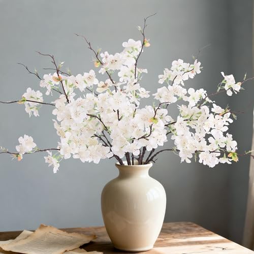 12 PCS Faux Cherry Blossom Branches Decor 18.11 Inch Fake Artific...