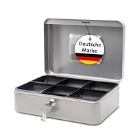 MAUL Geldkassette 3 aus Stahl | abschließbar | Münzgeld-Einsatz herausnehmbar | 25 x 19 x 9 cm | Kasse mit 2 Schlüsseln | geeignet als Spardose | kleiner Safe, Tresor, Trinkgeldkasse | Silber