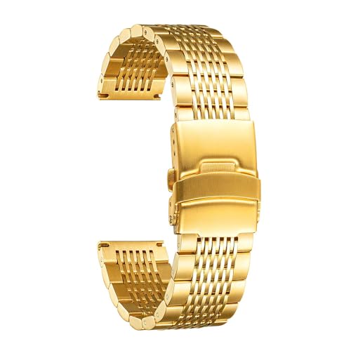 Image of BINLUN Stainless Steel Watch Band, Metal Watch Strap for Men Women Replacement with Double-Lock Deployment Clasp Polished Watch Bracelet Silver Black Gold Rose-gold 18 /19 /20 /21 /22 /24mm