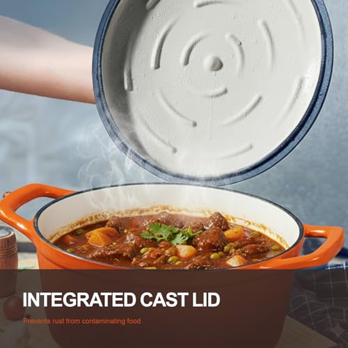 Image of Overmont Enameled Cast Iron Dutch Oven - 5.5QT Pot with Lid Cookbook & Cotton Potholders - Heavy-Duty Cookware for Braising, Stews, Roasting, Sourdough Baking Orange