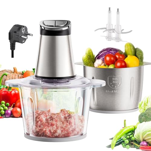 Procesador de preparación de alimentos de doble tazón de 3L con 2 cuchillas, ajustes de 2 velocidades y pantalla digital, aparato de cocina silencioso