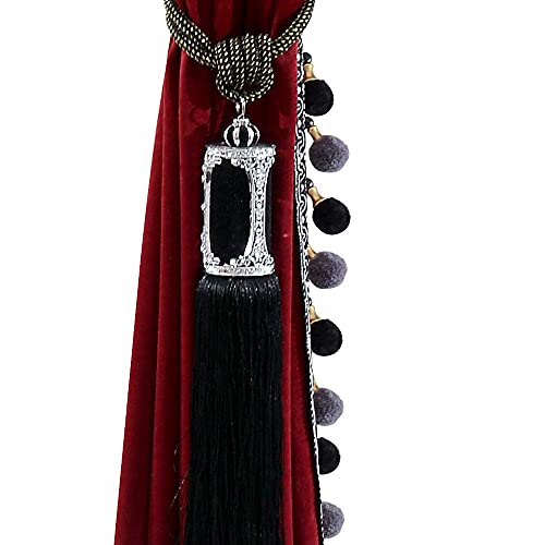 Luxury Curtain for Living Room Blackout Velvet 2 Panels Curtains Set Luxury Tassel Bedroom Curtains(Burgundy, (50W×108L)×2)