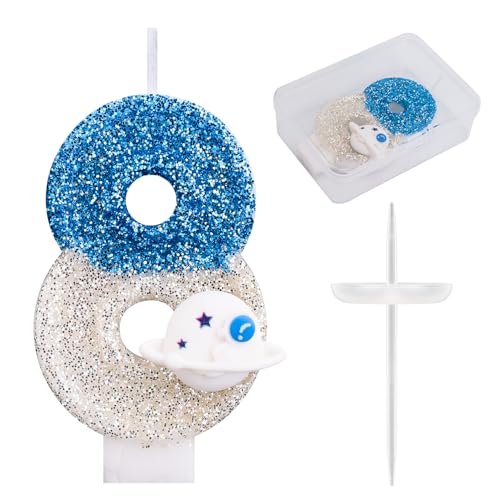 Candela Compleanno Spaziale, Candela Numero Astronauta Scintillante Decorazione Torta Astronave Spaziale Decorazioni Torte e Bomboniere Perfette per Feste Universo e Razzo(Numero 8)