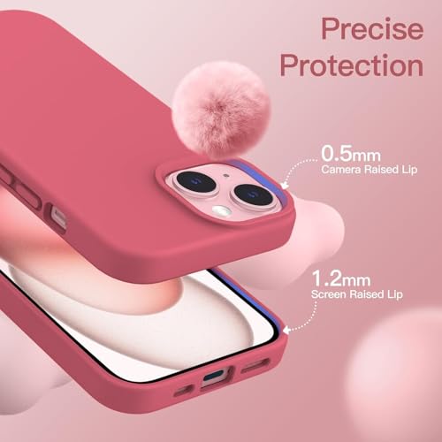 Image of DIZORO Compatible for iPhone 15 Plus Case 6.7, Slim Liquid Silicone 3 Layers Full Covered Soft Gel Rubber Phone Case Protective Cover 6.7 Inch - Hibiscus.