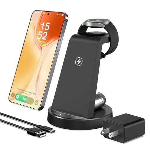 15W Wireless Charger for Samsung: 3-in-1 Charging Station for Samsung S26/S25/S24/S23/S22/S21, Note 20/10, Z Fold 6/5, Galaxy Buds 4/3/2 Pro, Galaxy Watch Ultra/8/7/6/5-Android Qi Fast Charging Dock