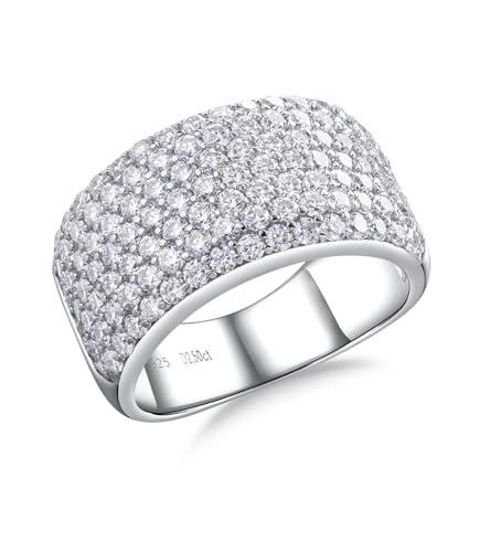 Moissanite Wedding Band Ring VVS D Color, 925 Sterling Silver White Gold Plated Chunky Wide Eternity Band Ring 1.8-5.14 Carat Moissanite Rings for Men Women