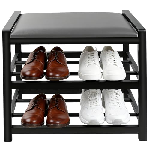 ZestNova Small Shoe Rack Bench, Shoe Storage Bench for Entryway, Stable Shoe Organizer for Entryway...