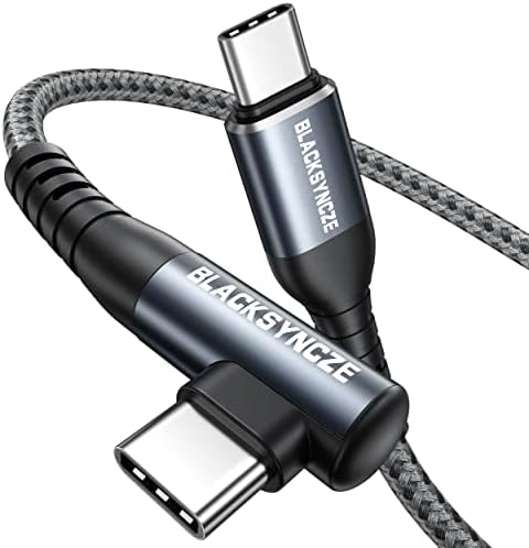 BLACKSYNCZE USB C to USB C Charger Cable 2M, 60W USB C Cable Fast Charging Type C to Type C Cable Right Angle for Samsung S22/S21/S20 Ultra, Note 20, Pad Pro 2021, Pad Air, Huawei P50 P40 P30, Pixel
