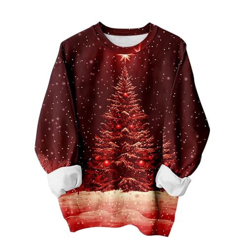 MJGkhiy Sudadera para mujer con diseño de Papá Noel, ropa de invierno, con cuello redondo, sin capucha, roja, jerséis de Navidad, feo, camisetas divertidas, Vino, 3XL