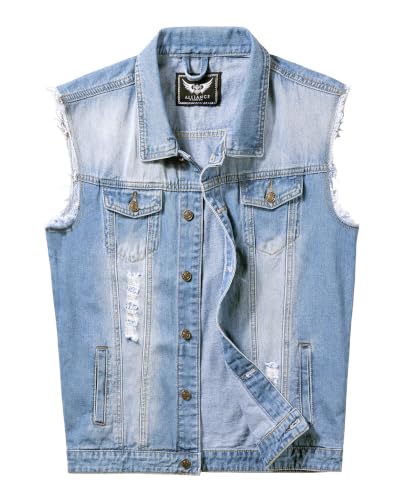 Image of JYG Denim Vest for Men Casual Stretchy Trucker Jean Vests Fashion Vintage Sleeveless Jacket Vest
