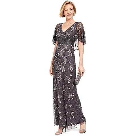 Adrianna Papell Vestido de sirena de Capelet con cuentas Gunmetal 2 Cover