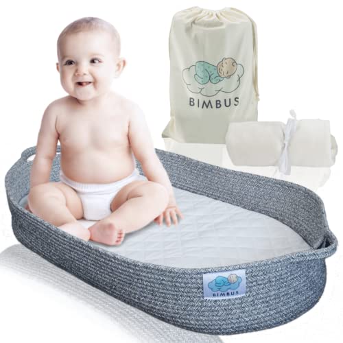 Image of 4pcs Set Deluxe Baby Changing Basket with Waterproof Cotton Pad - Removable Mattress Cover Baby Basket Changing Pad, Moses Basket Changing Table Topper with Storage Bag and Towel for Newborn
